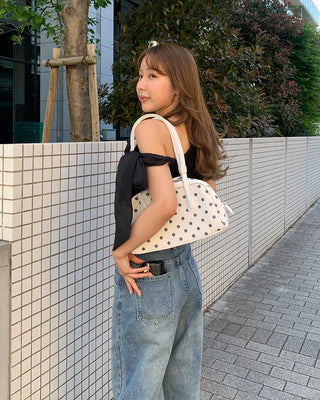 One-shoulder ribbon detail shirred blouse