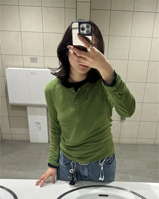 Henley neck layered T-shirt