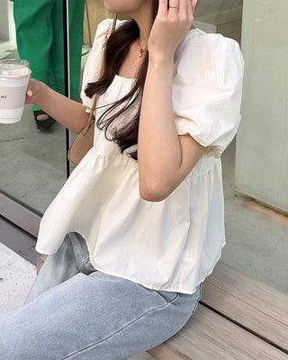 Square neck shirred blouse