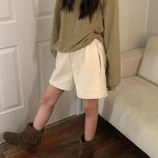 Suede elastic shorts/half pants