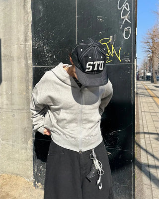 Cropped double-zip hoodie