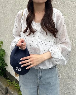 Polka Dot See-Through Frill Zip Hoodie