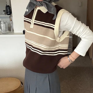 Striped Half-Zip Vest
