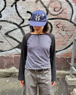 Striped Henley Neck Raglan Long T-Shirt