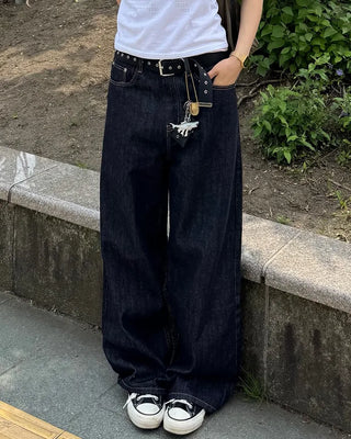 Back-belt denim pants