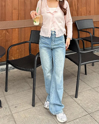 Lace-up bootcut denim pants