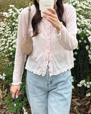 See-through perforated cardigan