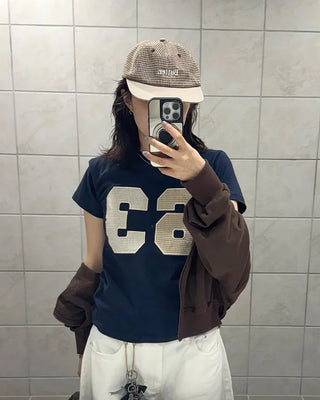 Checked numbering T-shirt