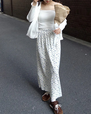 Flower Waist String Long Skirt