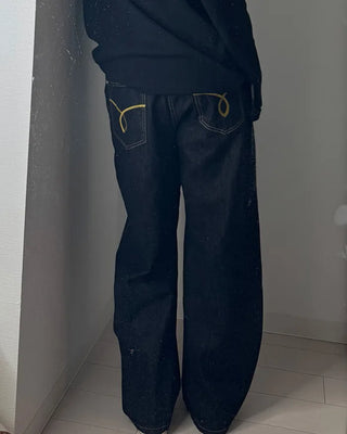 (UNISEX) Buckle Balloon Denim Pants