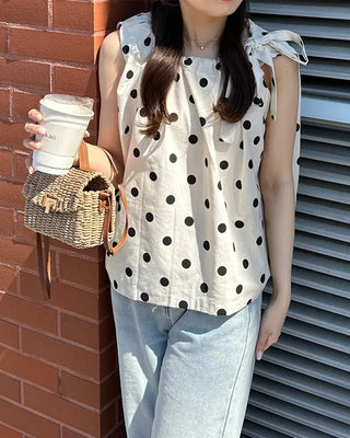Halter neck polka dot blouse