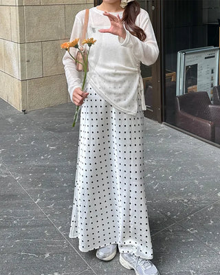 Polka Dot Satin Long Skirt