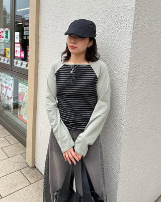 Striped Henley Neck Long T-Shirt