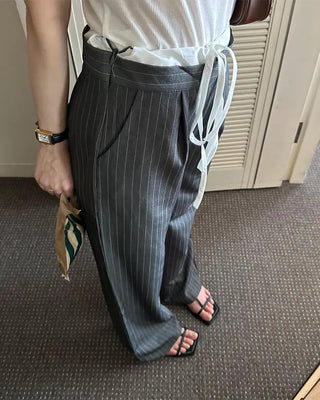 Layered pinstripe slacks
