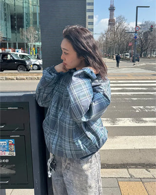 (Unisex) Check Hooded Wind Jacket