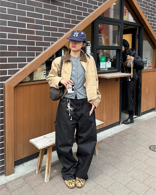 Brown stitch denim pants