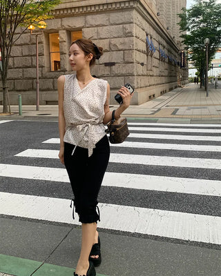 Scarf tie polka dot drape blouse