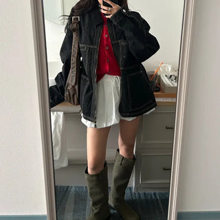 (Unisex) Two-tone Zip Denim Jacket
