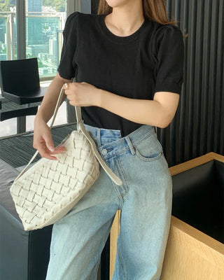 Simple round neck short-sleeved knit