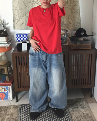 Washed balloon denim pants