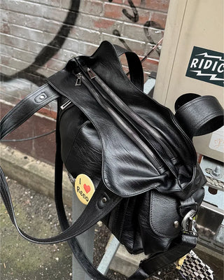 Front zip leather shoulder bag