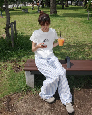 Striped Easy Pants with Waist String