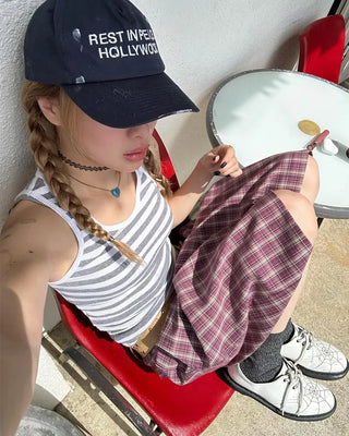 (ORIGINAL) Tartan Check Half Wide Easy Pants