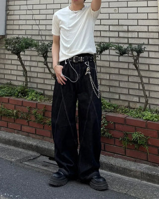 Curved stitch wide denim