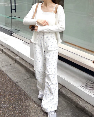 Flower pattern cotton pants