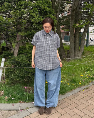 Seersucker check short-sleeved shirt