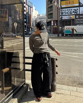Striped Button Long T-Shirt