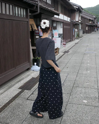 Linen Dot Wide Easy Pants