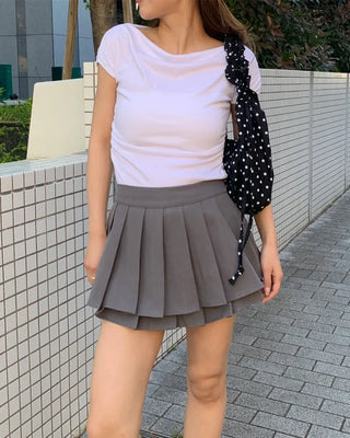 Shoulder shirring detail draped T-shirt