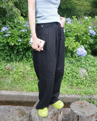 Wide-leg pleated cotton pants