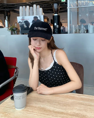 Camisole with polka dot lace cap