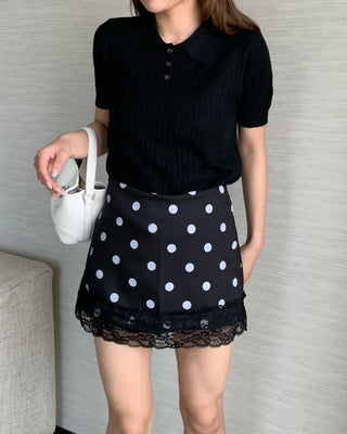 Polka dot lace mini skirt