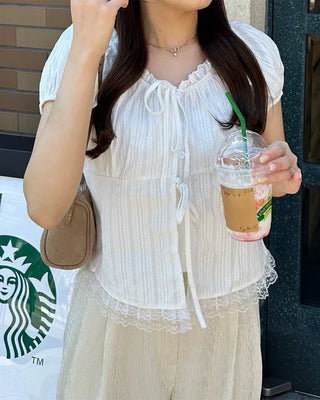 Lace Ribbon Half Blouse