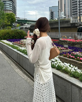 Side-gathered sheer T-shirt