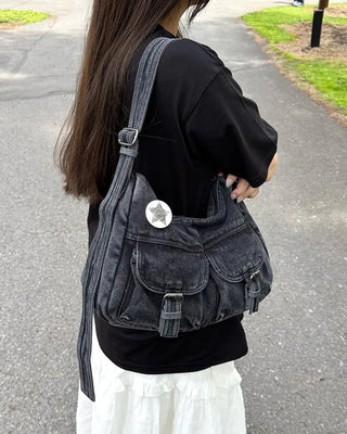 2-Pocket Denim Shoulder Bag