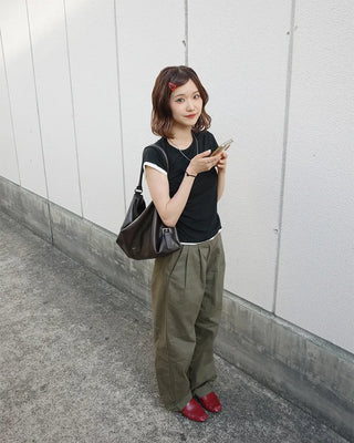 Two-pleat cotton wide-leg pants
