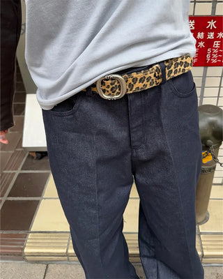 Antique buckle leopard belt
