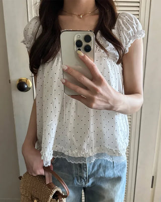 Polka Dot Ribbon Half Blouse