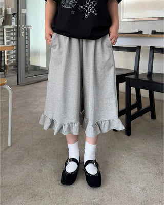 Frilled mid-length sweatpants