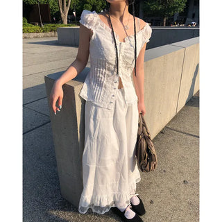 Frilled lace long skirt