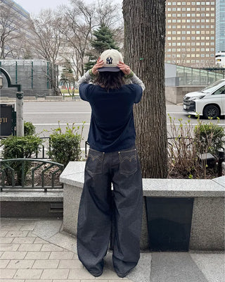 (UNISEX) Stitched Balloon Denim Pants