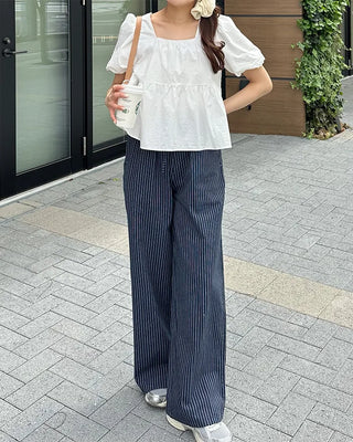 Striped pants with string waistband