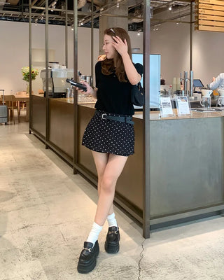 Polka dot mini skirt pants