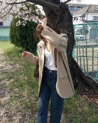 Oversized button-down single jacket