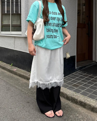 Satin lace midi skirt
