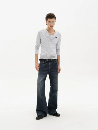 [MASONPRINCE] Washed Slub Denim Micro-Flare Jeans